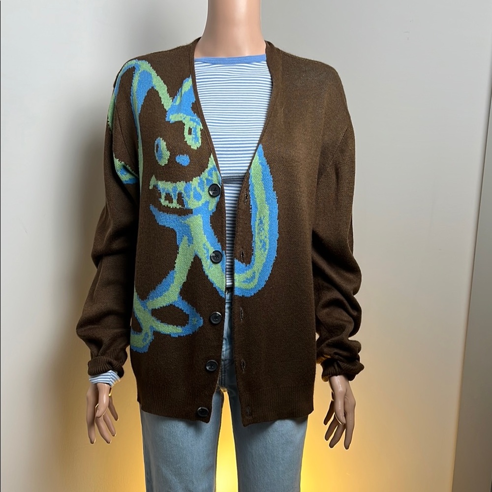Urban Outfitters Brown and Blue Knit Cardigan